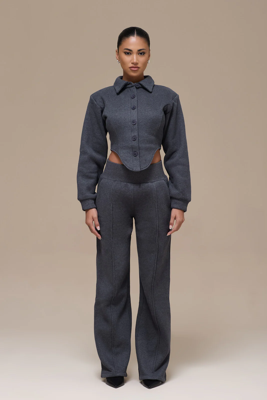 HATTIE CORSET SWEATSHIRT | CHARCOAL - SALE - Image 7