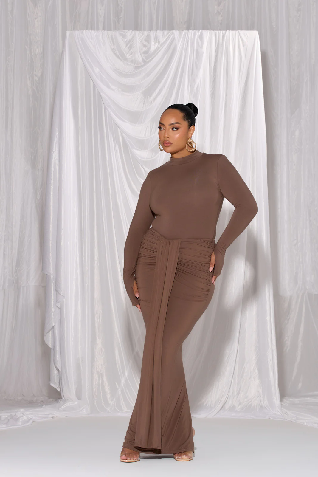 NARA DRAPE MAXI SKIRT | CHOCOLATE - Image 18