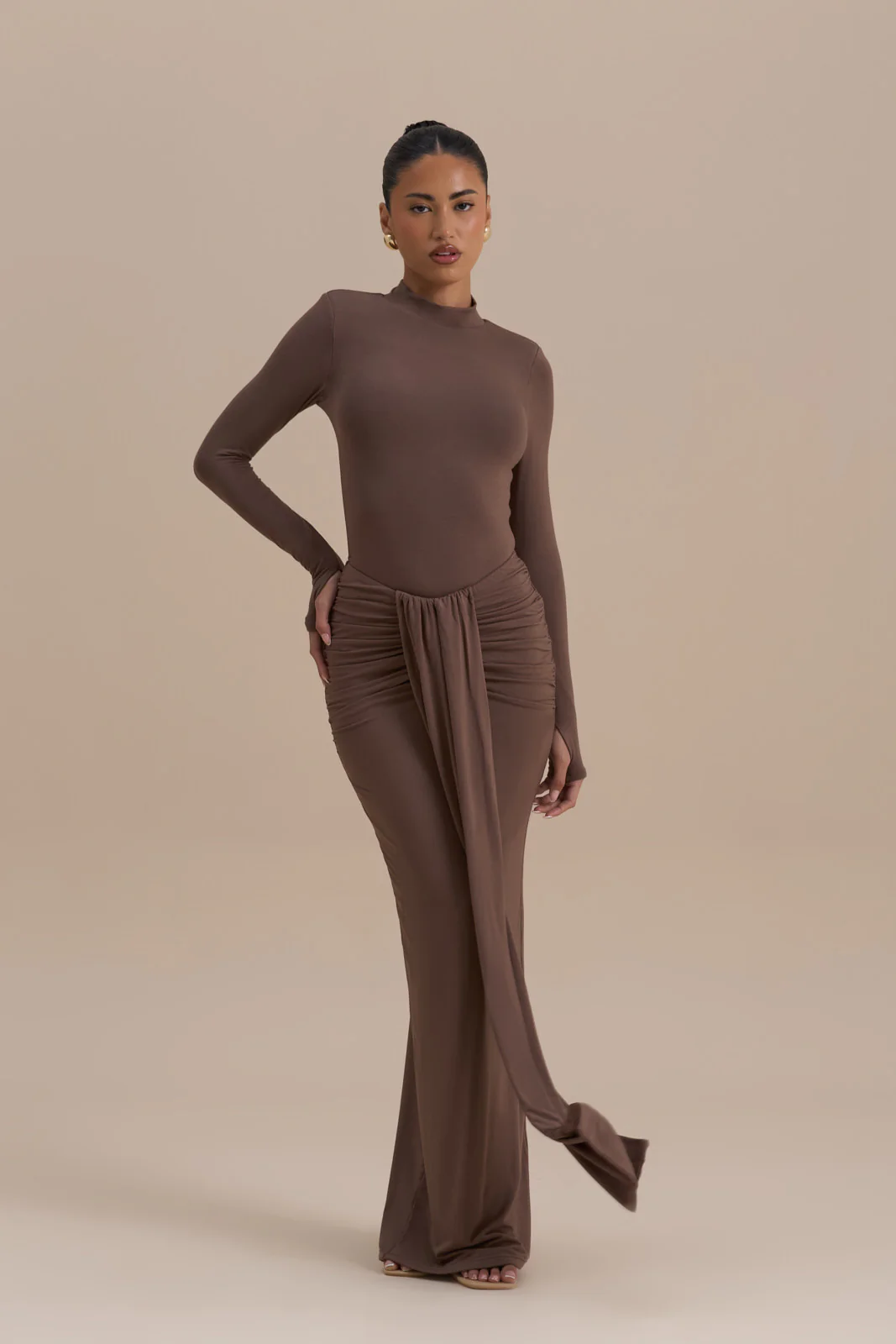 NARA DRAPE MAXI SKIRT | CHOCOLATE - Image 3