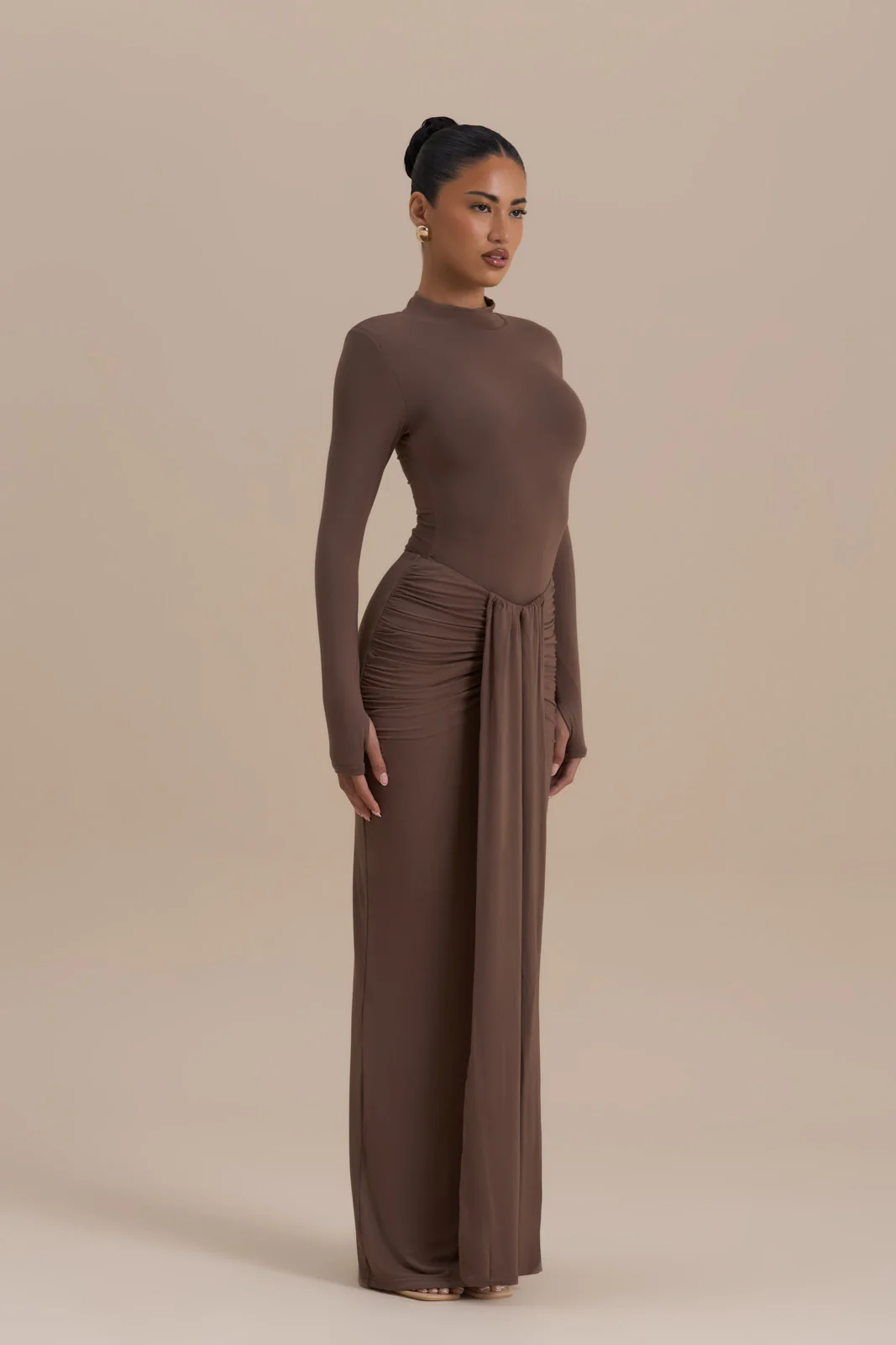 NARA DRAPE MAXI SKIRT | CHOCOLATE - Image 5