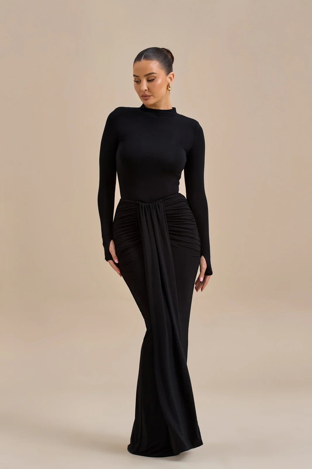 NARA DRAPE MAXI SKIRT | BLACK - Image 9