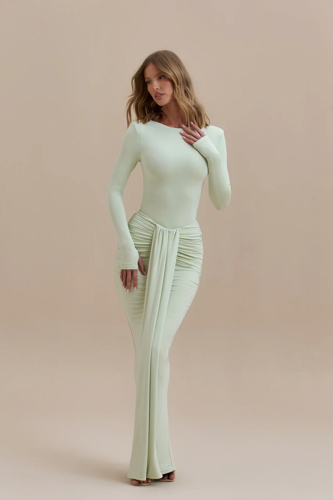 NARA DRAPE MAXI SKIRT | MINT - SALE - Image 3