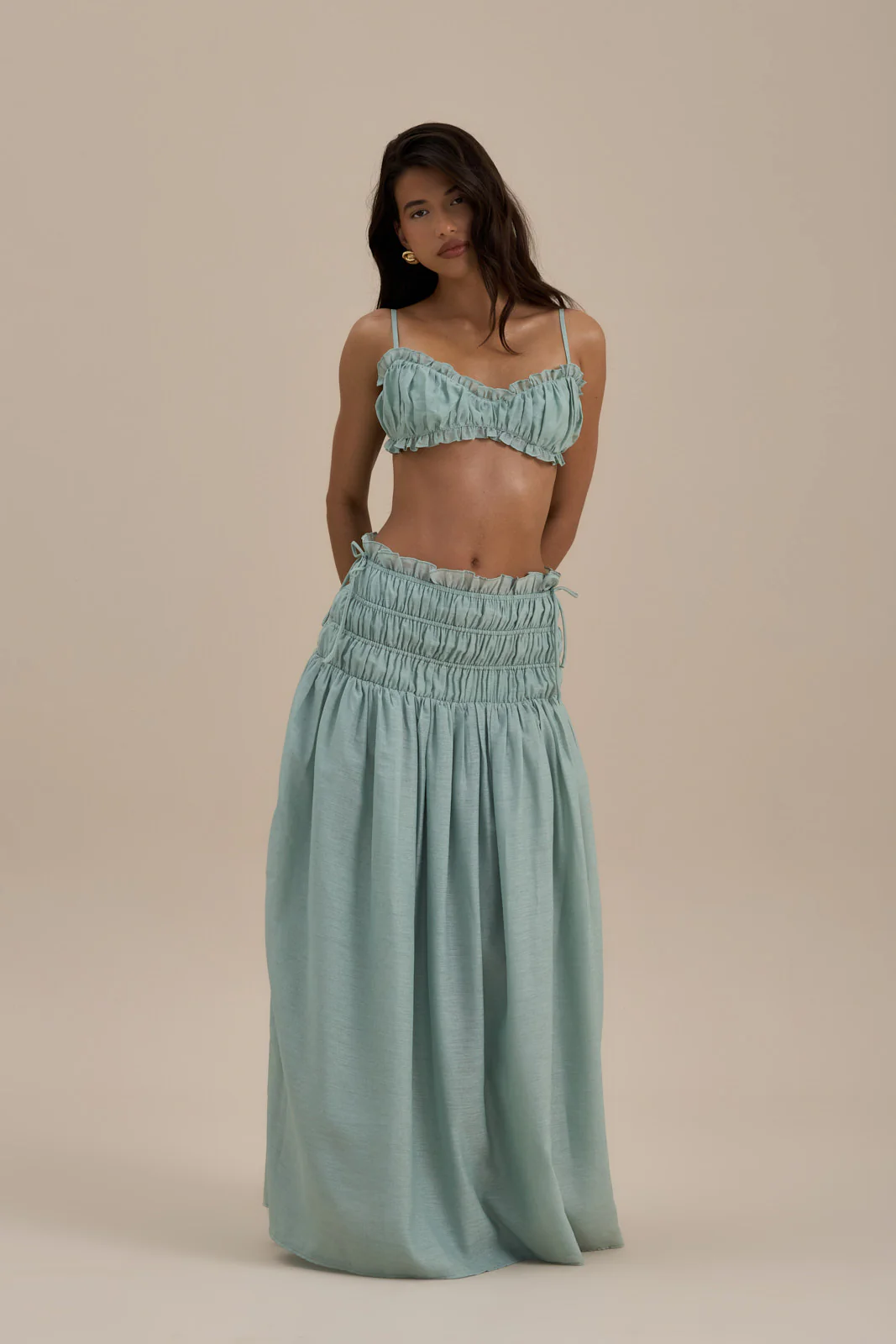 SOULIE SHIRRED WAIST MAXI SKIRT | SAGE - Image 8