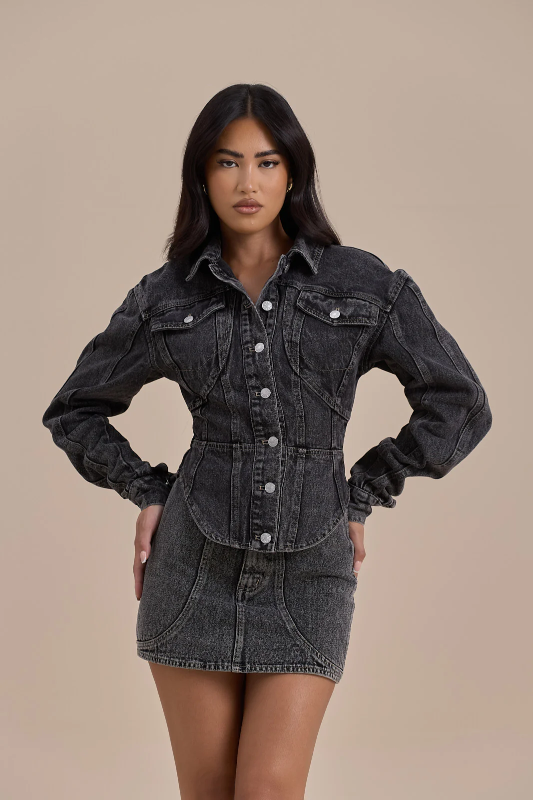 ALIX BUTTON UP CORSET JACKET | DARK WASH DENIM - Image 2