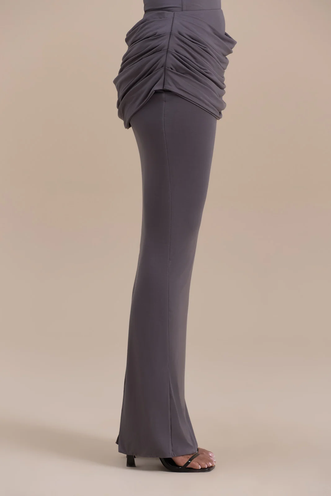 ASHTIN MAXI SKIRT WITH DRAPED RUCHED FRONT DETAIL | SLATE GREY - SALE - Image 8