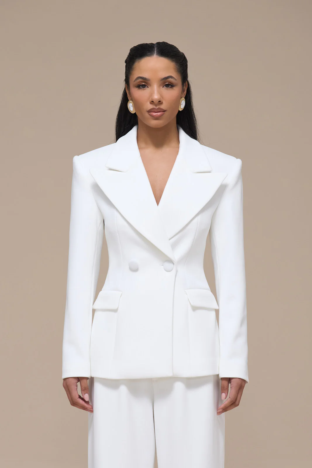 CHARLOTTE DOUBLE BREASTED PADDED SUITING JACKET | WHITE - Image 2