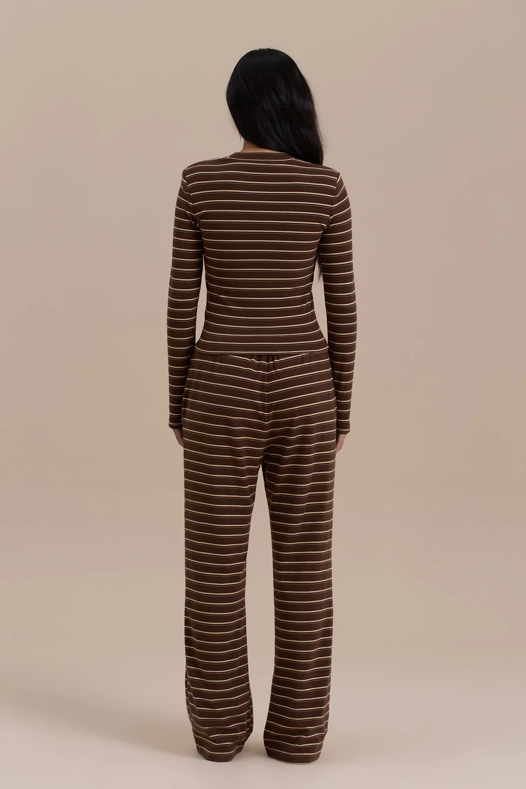 FRANKIE LONG SLEEVE ROUND NECK TOP | CHOCOLATE STRIPE - Image 3