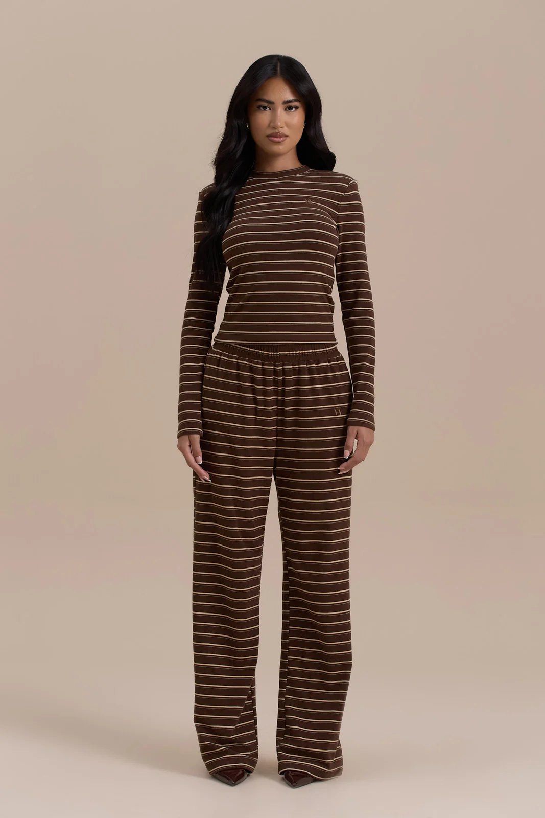 FRANKIE LONG SLEEVE ROUND NECK TOP | CHOCOLATE STRIPE - Image 6