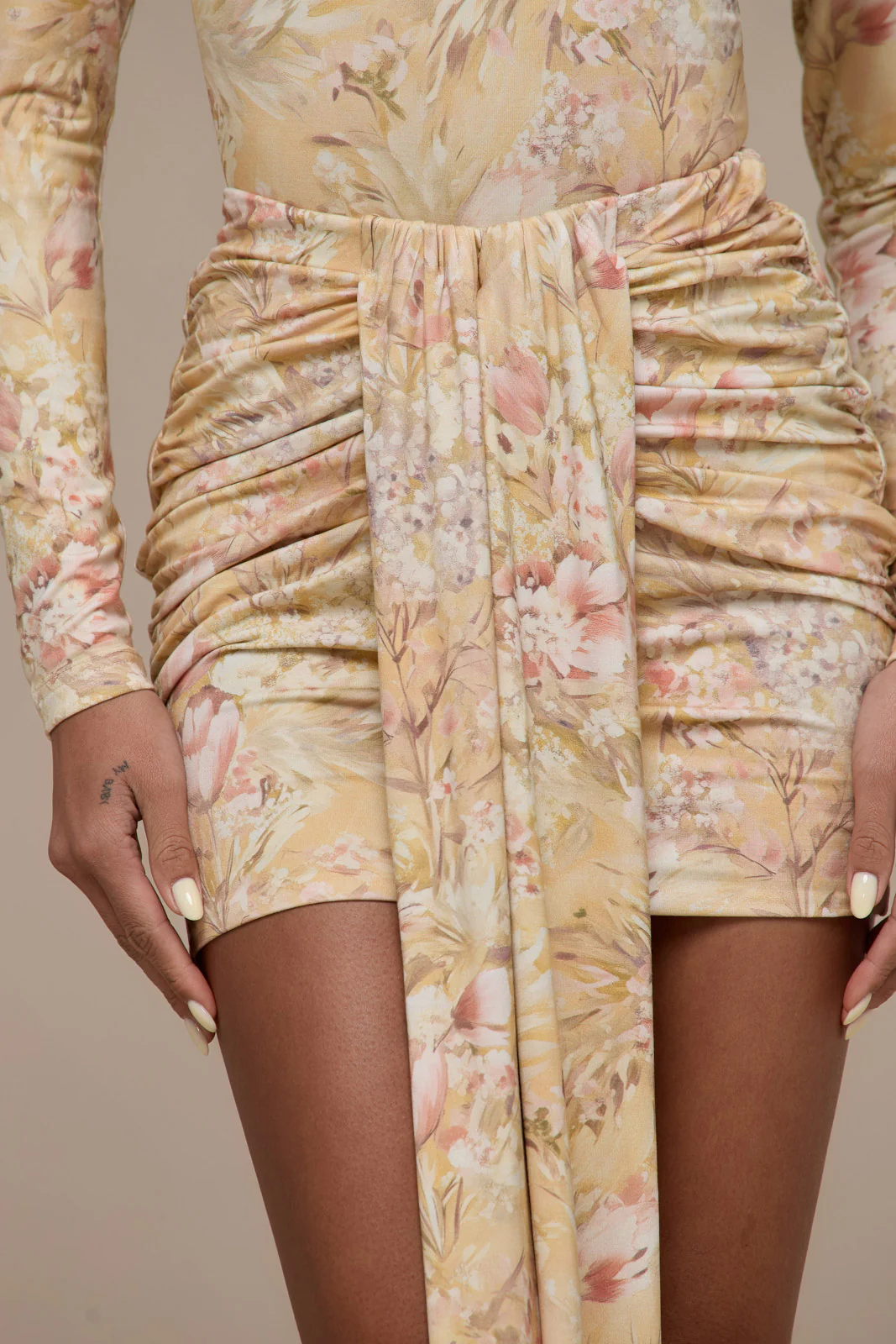 NARA DRAPE MINI SKIRT | YELLOW FLORAL - Image 12