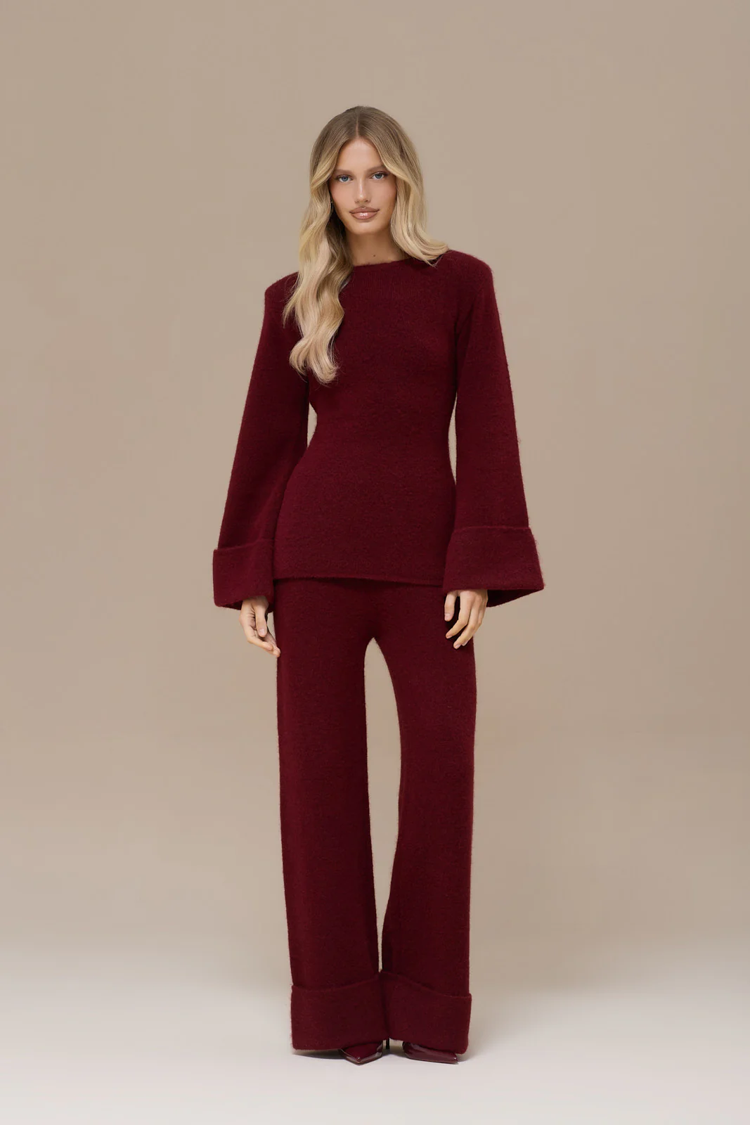 RHYLA LONG SLEEVE KNITTED TOP | WINE - Image 9