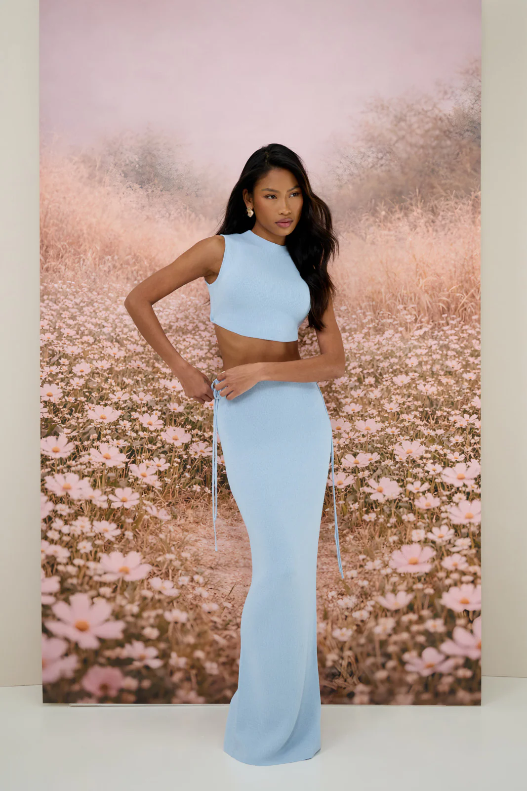 SIENNA KNITTED MAXI SKIRT WITH TIE WAIST DETAIL | BABY BLUE - Image 10